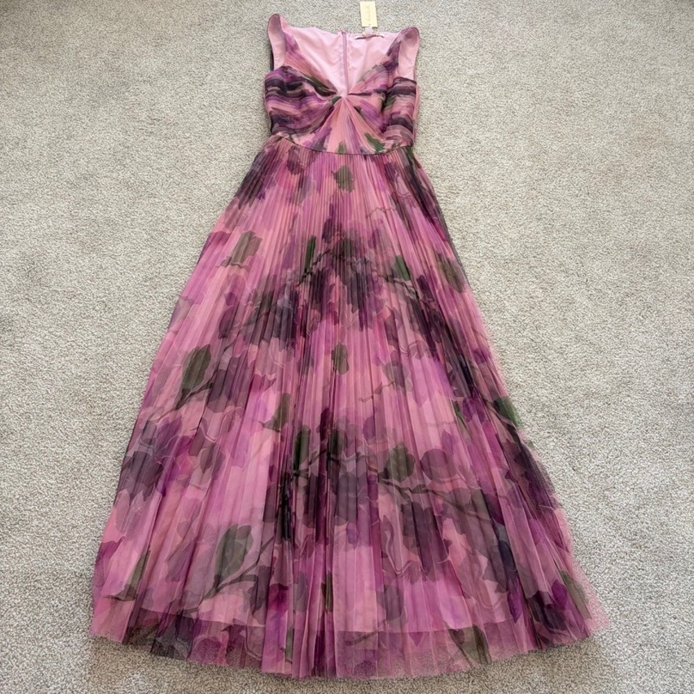 Hutch Beau Tulle Maxi Dress Womens S Pink Watercolor Formal Gown Wedding Guest